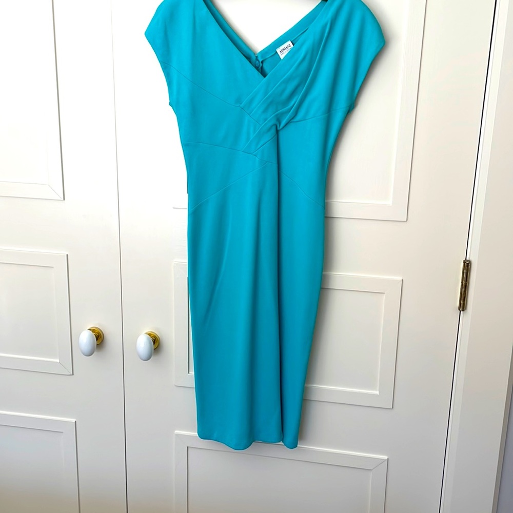 Armani Collezioni feta jersey light blue dress